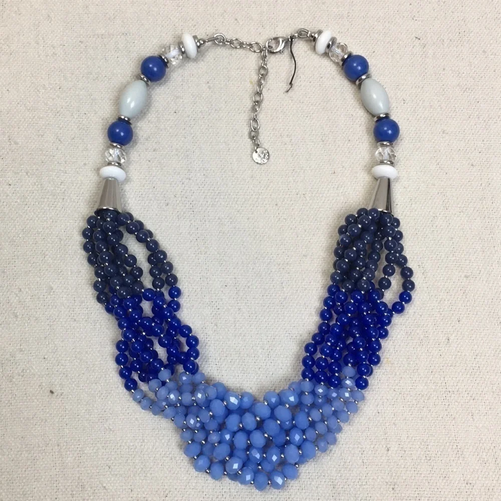 Talbots Beaded Necklace Blue Glass multi strand